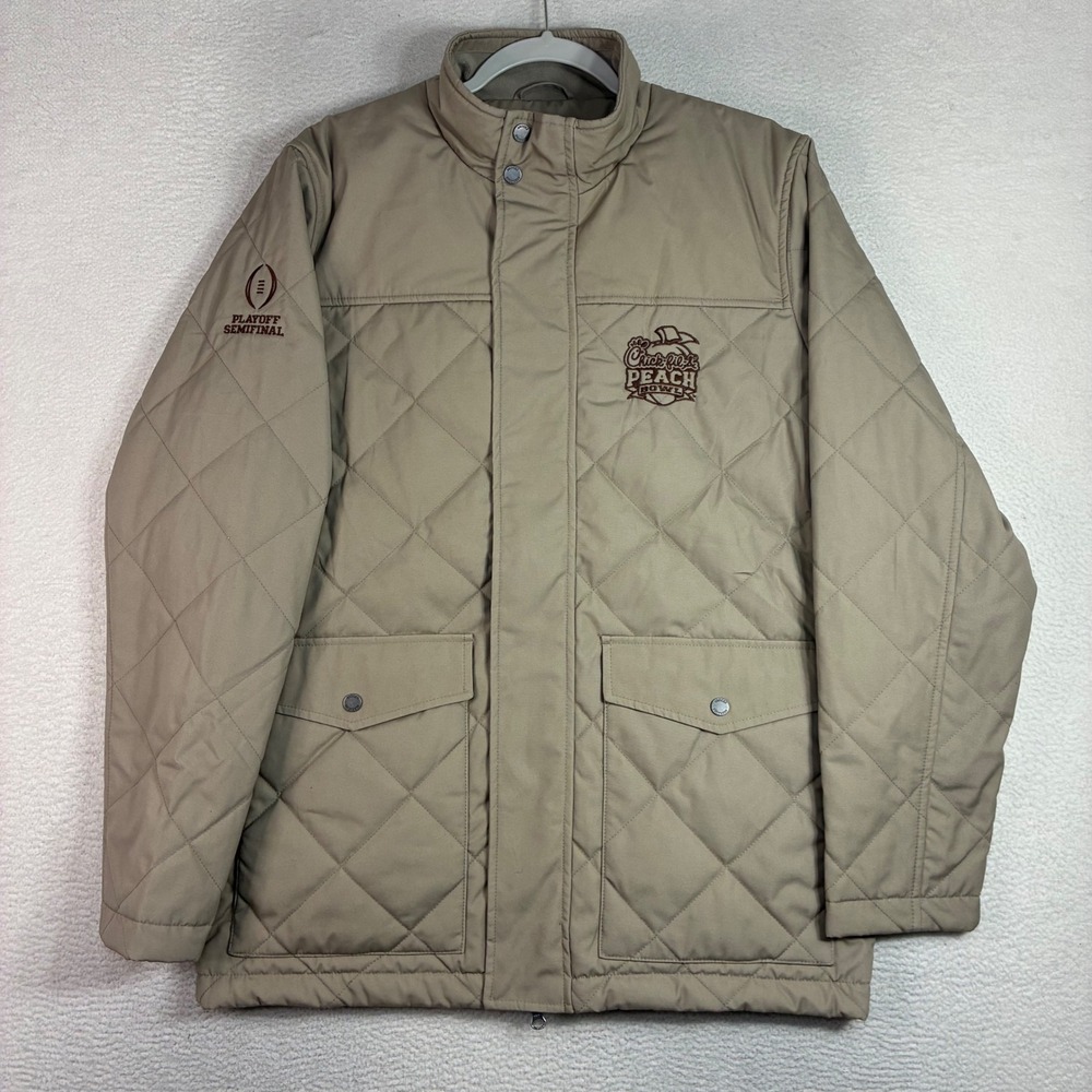 Brooks Brothers Peach Bowl Quilted Jacket Men M Tan CFP Playoffs Oregon 2026